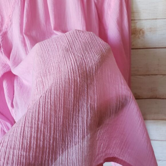 Free People 100% Cotton Clemence Buttondown Blouse Shirt Pink Size Medium - Picture 12 of 13